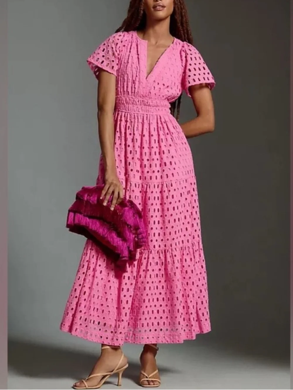 Anthropologie Somerset Maxi Dress Eyelet Edition PINK Large - Picture 1 of 12